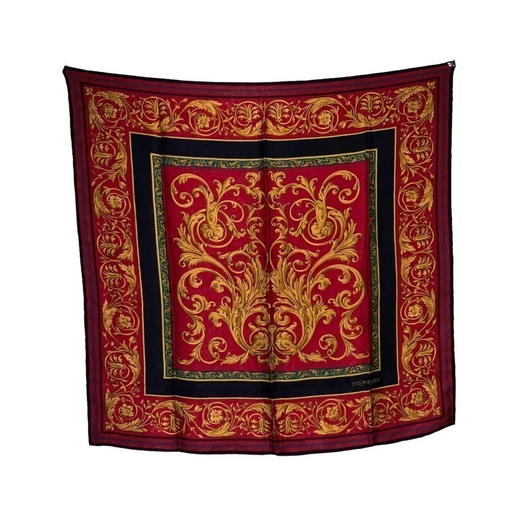 Vintage Yves Saints Laurent YSL Foulards 100% Silk Scarf Burgundy